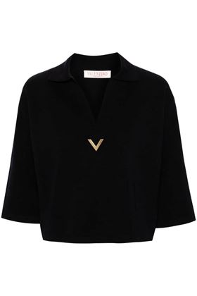 navy blue virgin wool knitted construction signature V logo Valentino PAP | 5B3KC56V8MJ598